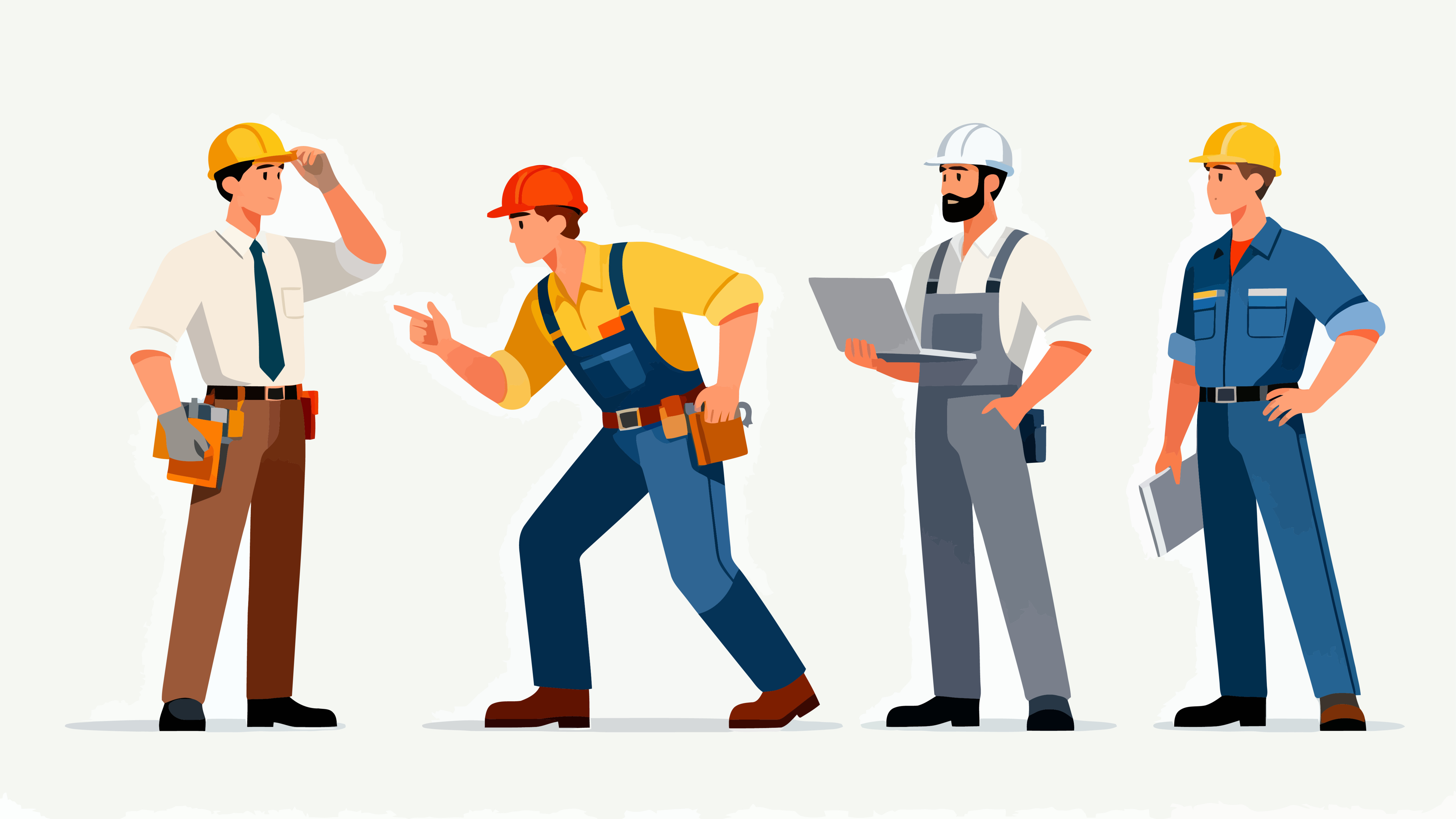 A collection of professional figures such as engineers, maintenance technicians and repairmen, with cartoon hand-drawn vector illustrations